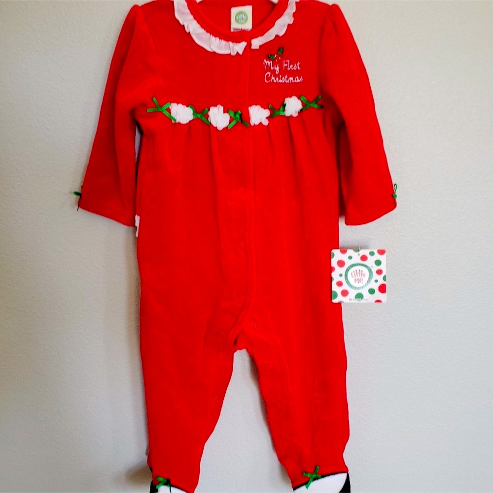'Little Me My First Christmas' Velour Footie Outfit 3 Mo